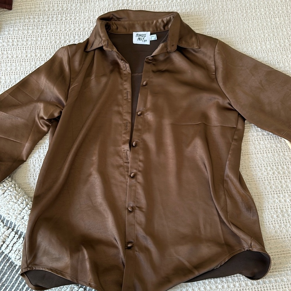 Princess Polly Brown Satin Shirt